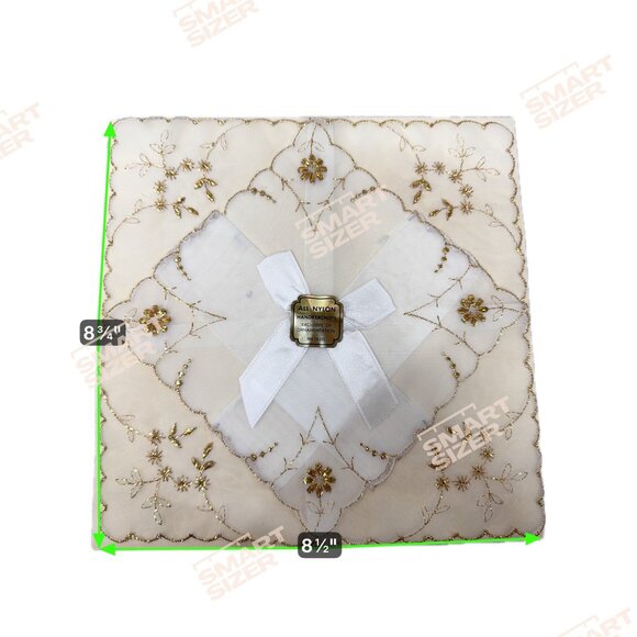 Vintage All Nylon Embroidered Handkerchief White Gold Floral Ornate Victorian - Picture 3 of 3